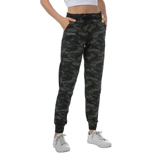 Haowind Women's Lightweight Athletic Joggers with Pockets Elastic Waist Workout Pants (Medium, Green Camo) | Petite-Friendly Tapered Sweatpants for Yoga, Running & Travel Lounge thumbnail 2