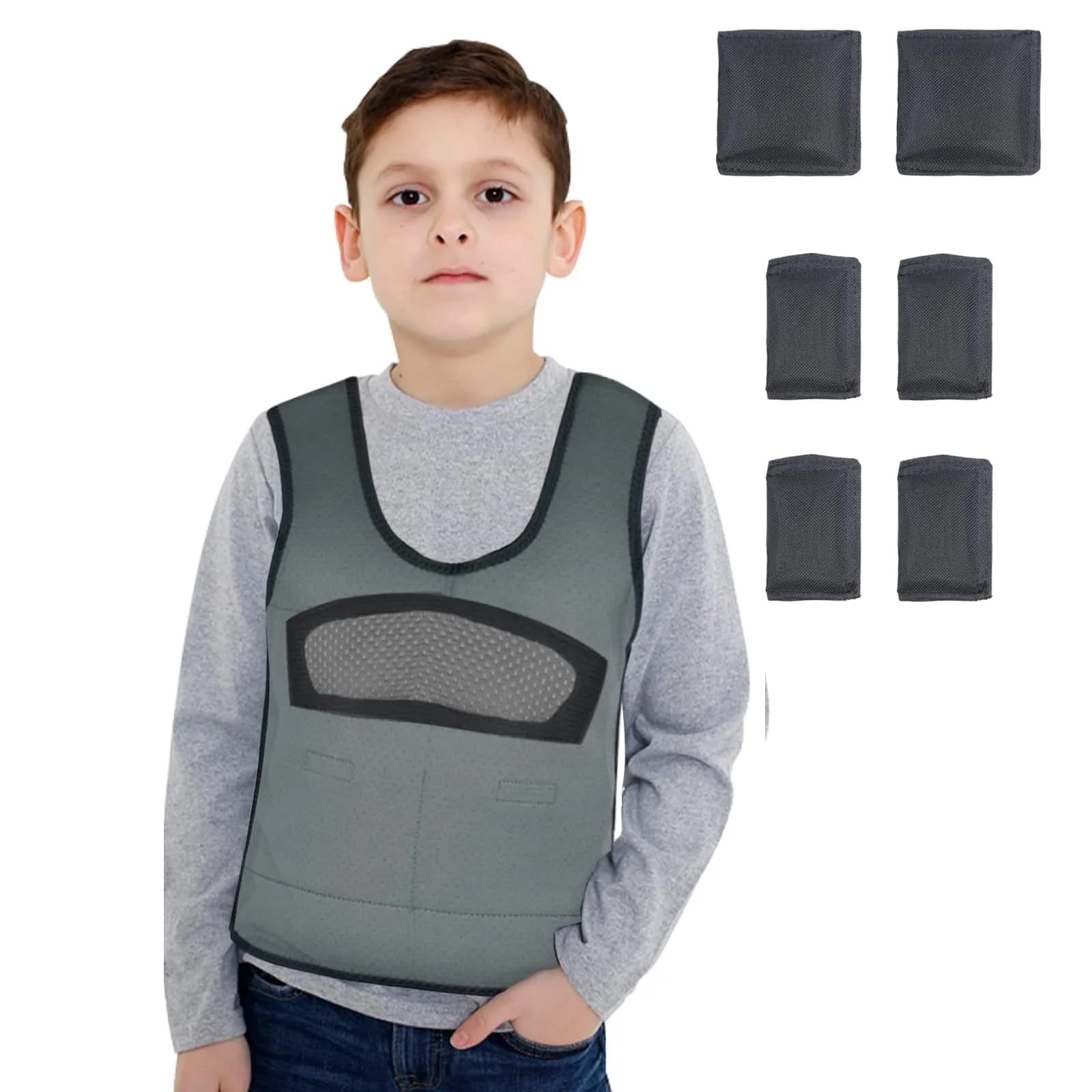 oboist Weighted Vest for Kids Including 6 Removable Weights | Comfort & Adjustable Fit — Grey / Large