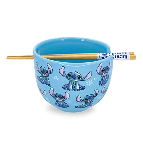 Silver Buffalo Disney Lilo & Stitch Ceramic Dinnerware Set | 20-Ounce Ramen Bowl & Wooden Chopsticks thumbnail 1