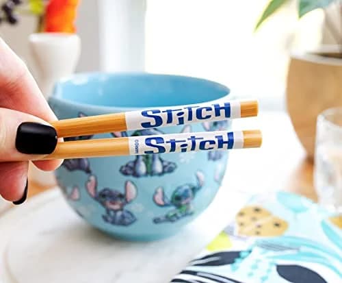 Silver Buffalo Disney Lilo & Stitch Ceramic Dinnerware Set | 20-Ounce Ramen Bowl & Wooden Chopsticks thumbnail 4