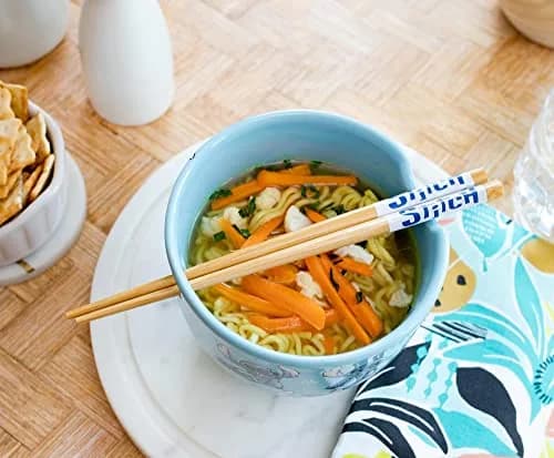 Silver Buffalo Disney Lilo & Stitch Ceramic Dinnerware Set | 20-Ounce Ramen Bowl & Wooden Chopsticks thumbnail 5