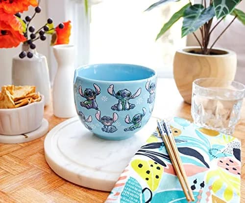Silver Buffalo Disney Lilo & Stitch Ceramic Dinnerware Set | 20-Ounce Ramen Bowl & Wooden Chopsticks thumbnail 3