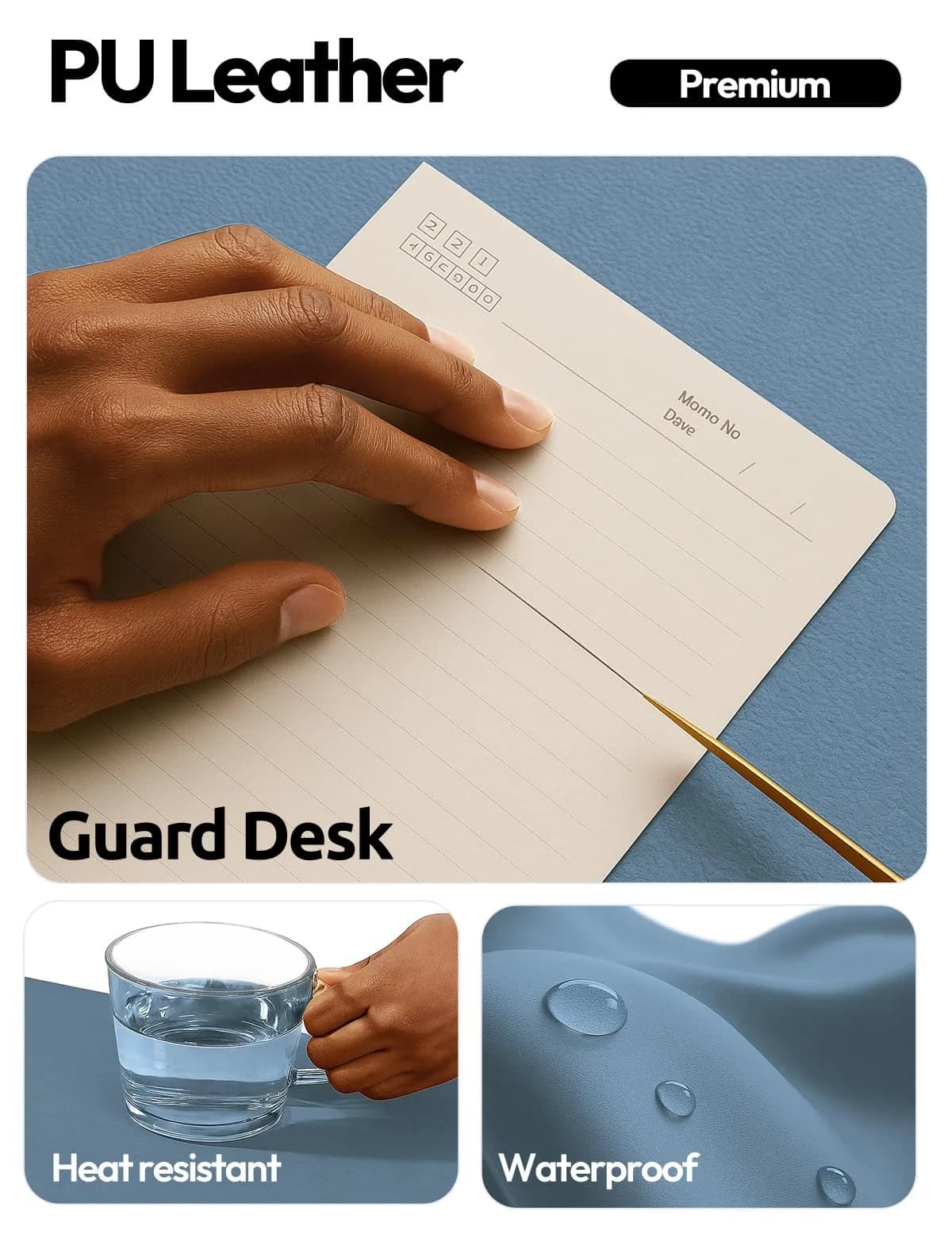 YSAGi Blue Desk Protector Mat Large Mouse Pad with Non-Slip PU Leather, Waterproof Writing Pad (23.6" x 13.8") thumbnail 2