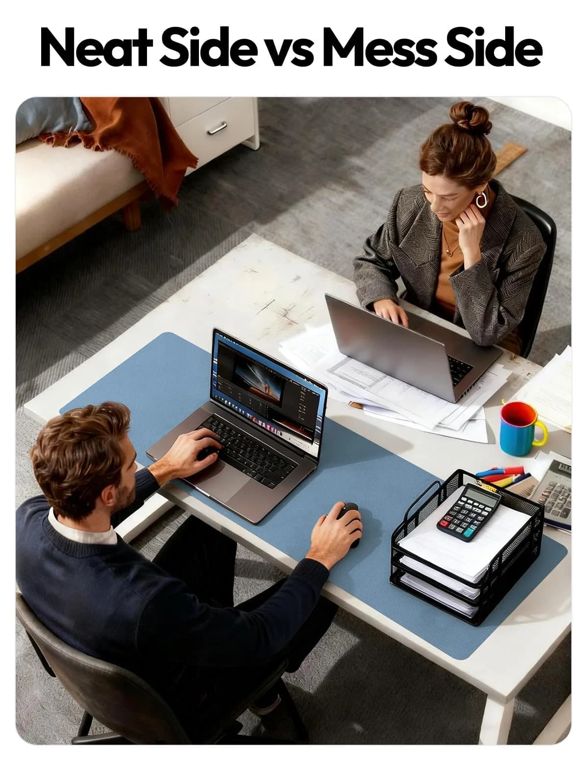 YSAGi Blue Desk Protector Mat Large Mouse Pad with Non-Slip PU Leather, Waterproof Writing Pad (23.6" x 13.8") thumbnail 5