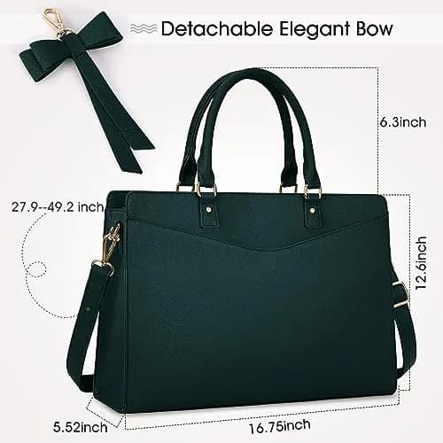 RAINSMORE Dark Green Handbag for Women 15.6 Inch Laptop Tote Bag | Waterproof Business Work Briefcase thumbnail 3