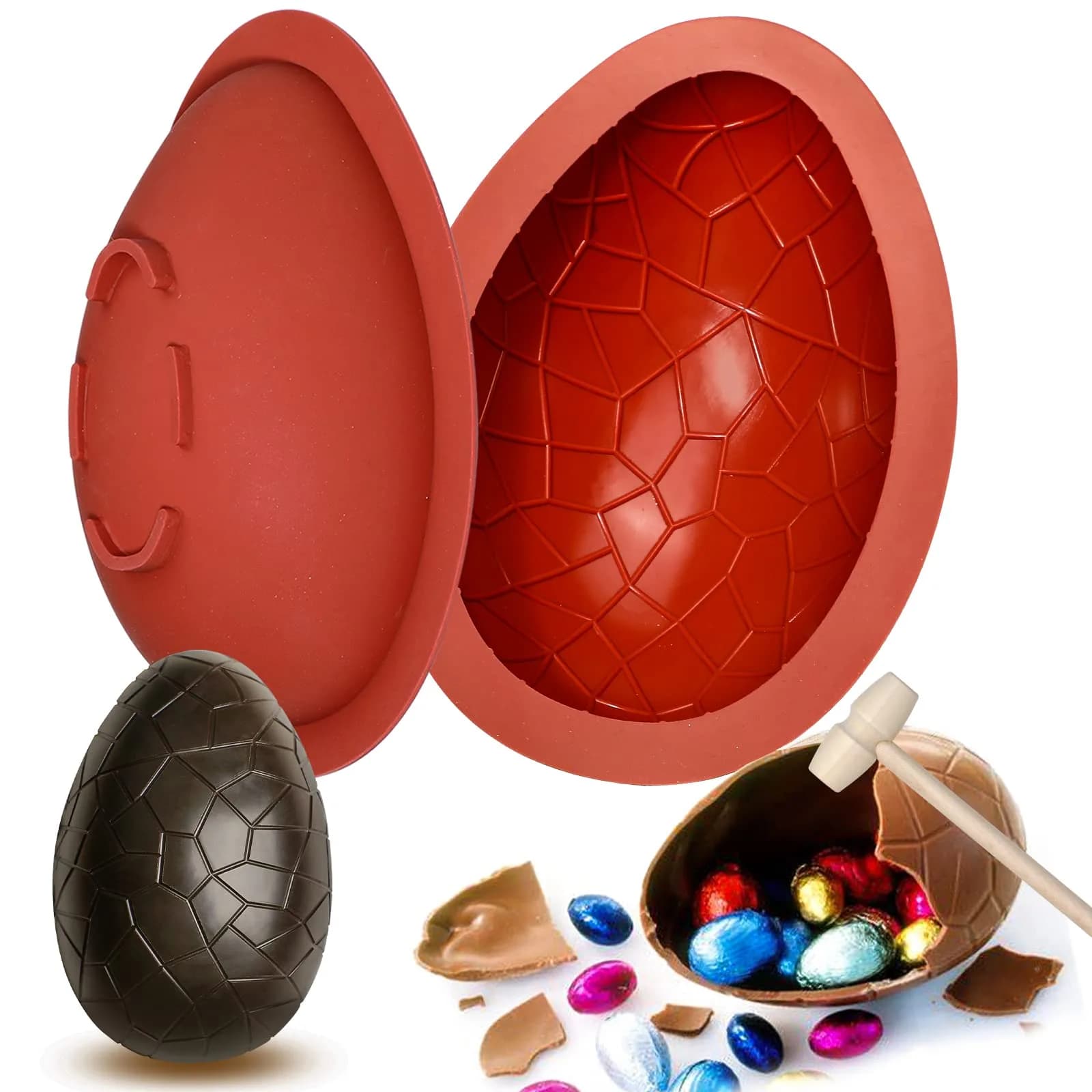 Kamehame Easter Egg Mold, Breakable 3D Silicone Chocolate Mold with Hammer, Large Dinosaur Eggs for Easter Decorations | Food Preparation Mold - main product image