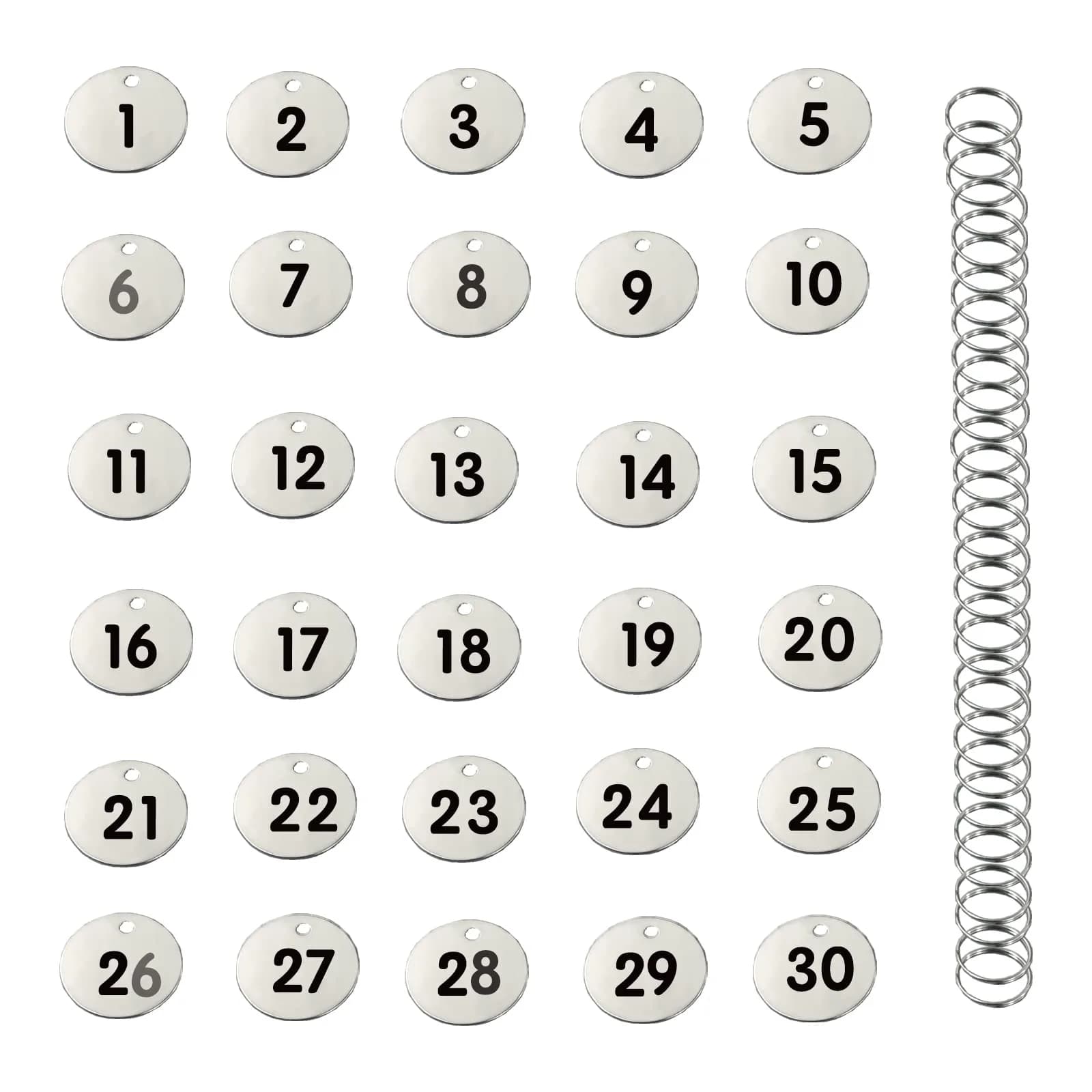 Wzttdm Stainless Steel Numbered Tags, Round Metal Key Tags with Rings (1-30) | Durable, Corrosion-Resistant ID Tags for Office & Home - main product image