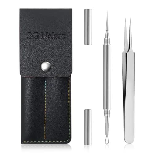 SG Nekoo Professional Milia Removal Tool Kit with Tweezers & Case | Stainless Silver thumbnail 1