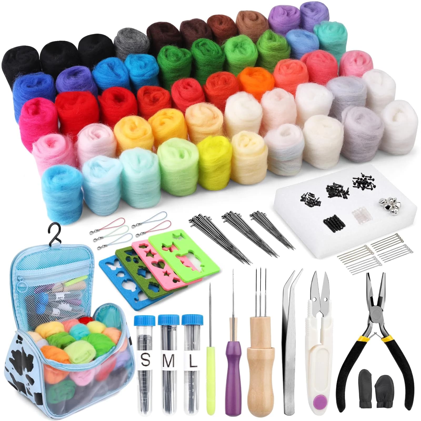 JUPEAN Needle Felting Kits for Beginners Adults | 37 Pcs Wool Roving & Tools for Art & Craft — Style C