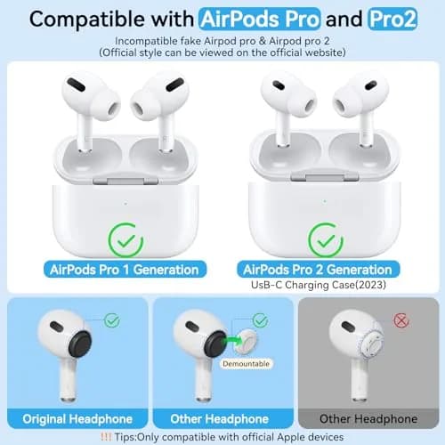 Pohgelan Black Replacement Ear Tips for AirPods Pro 2nd/1st Gen (XS/S/M/L) | Noise Reduction Holes & Dust Guard Screen thumbnail 5