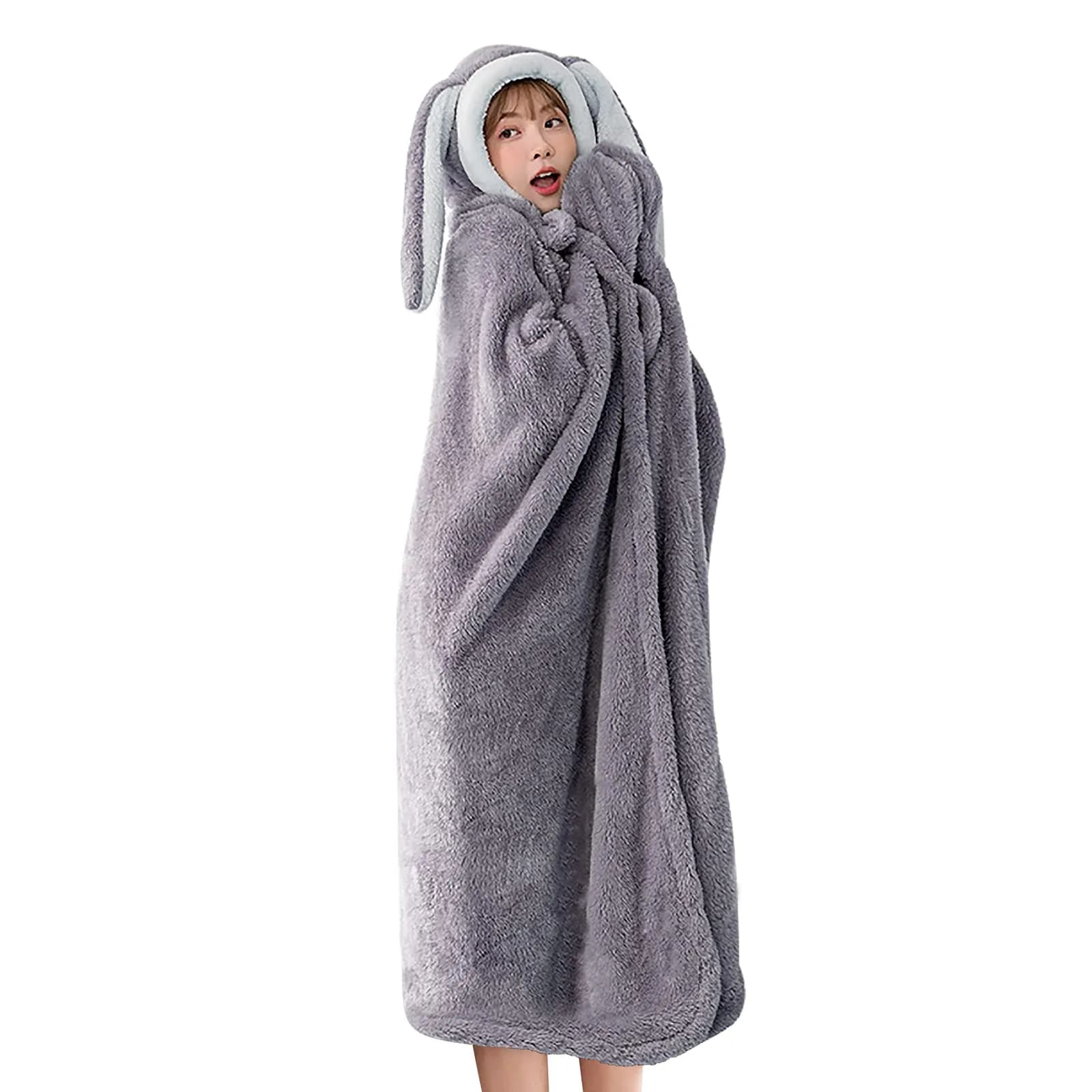 Holiberty Hooded Blanket Poncho 59x43 inch | Cozy Bunny Ears Winter Wear for Adults & Kids - main product image