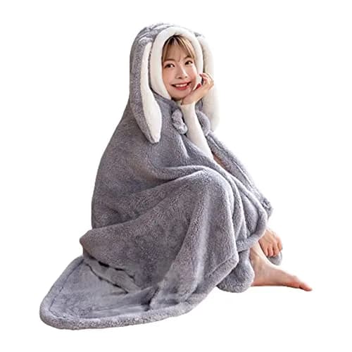 Holiberty Hooded Blanket Poncho 59x43 inch | Cozy Bunny Ears Winter Wear for Adults & Kids thumbnail 2