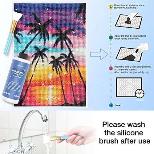 VansyLife Diamond Painting Sealer with Silicone Brush 250ml (8.8 Fl Oz) | Permanent Hold & Shine Effect thumbnail 5