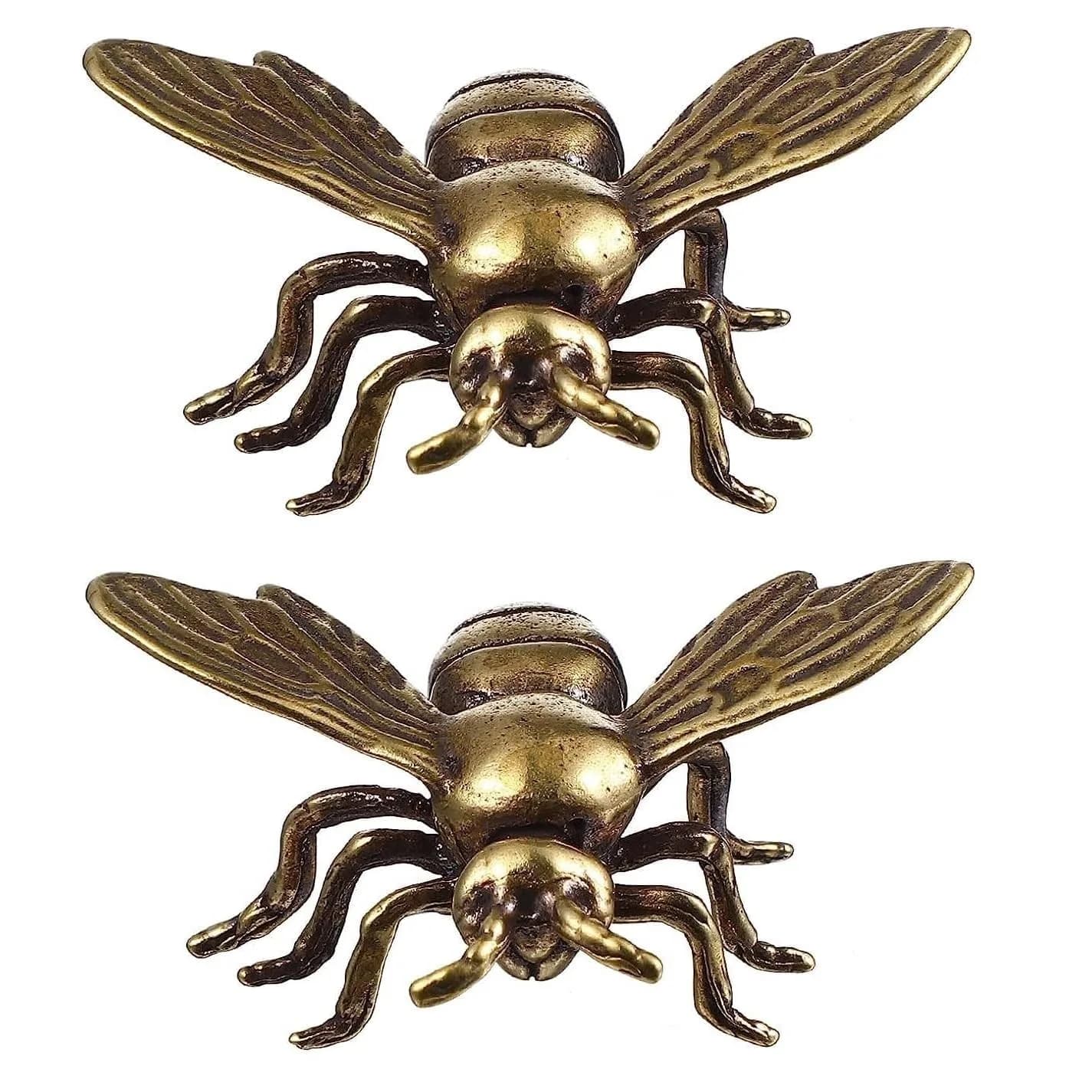 SENTOP Brass Bee Miniature Figurine 2PCS | Retro Animal Insect Home Decor Accent - main product image