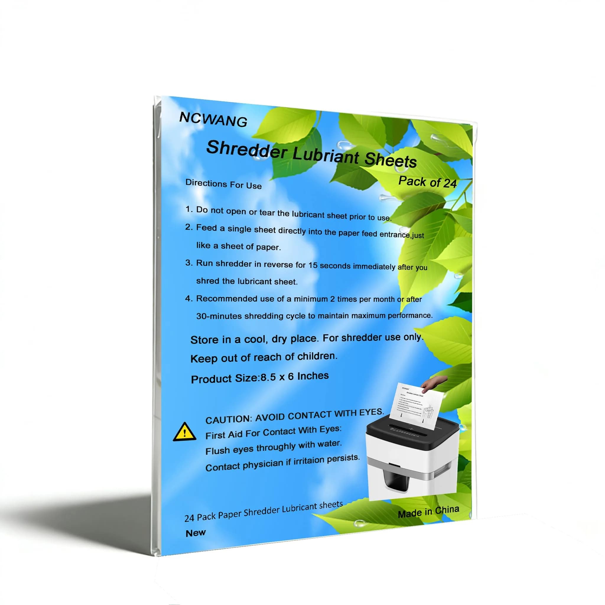 NCWANG Paper Shredder Lubricant Sheets 24 Pack | Eco-Friendly, Reduce Jams, Extend Shredder Life