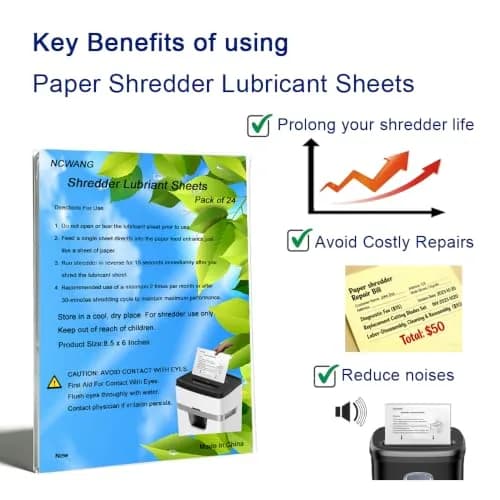 NCWANG Paper Shredder Lubricant Sheets 24 Pack | Eco-Friendly, Reduce Jams, Extend Shredder Life thumbnail 3