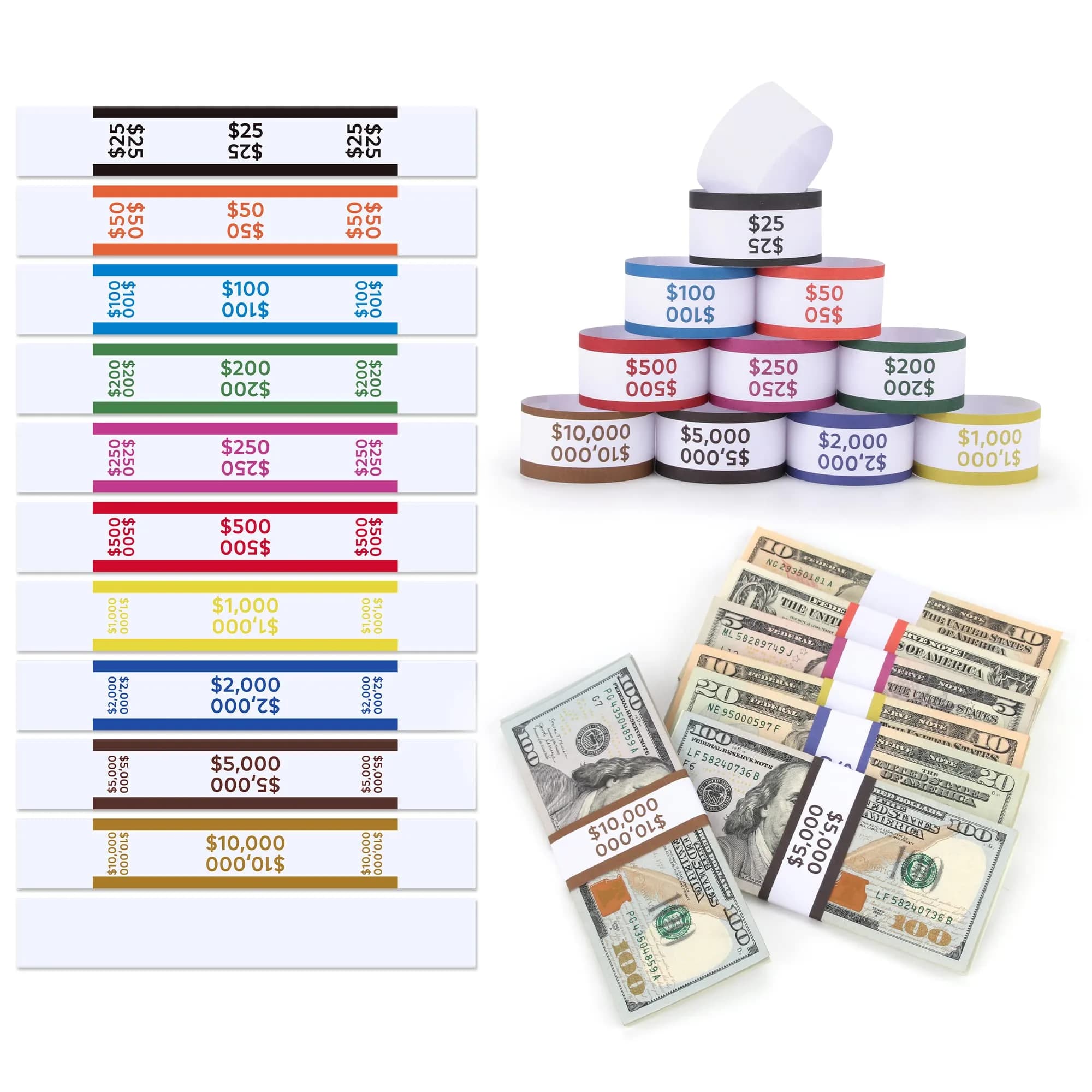 PONNOR 550 Pack Currency Bands for Cash | Self-Adhesive Money Wrappers for Bills, 11 Colors, 7.6 x 1.15 inches - main product image