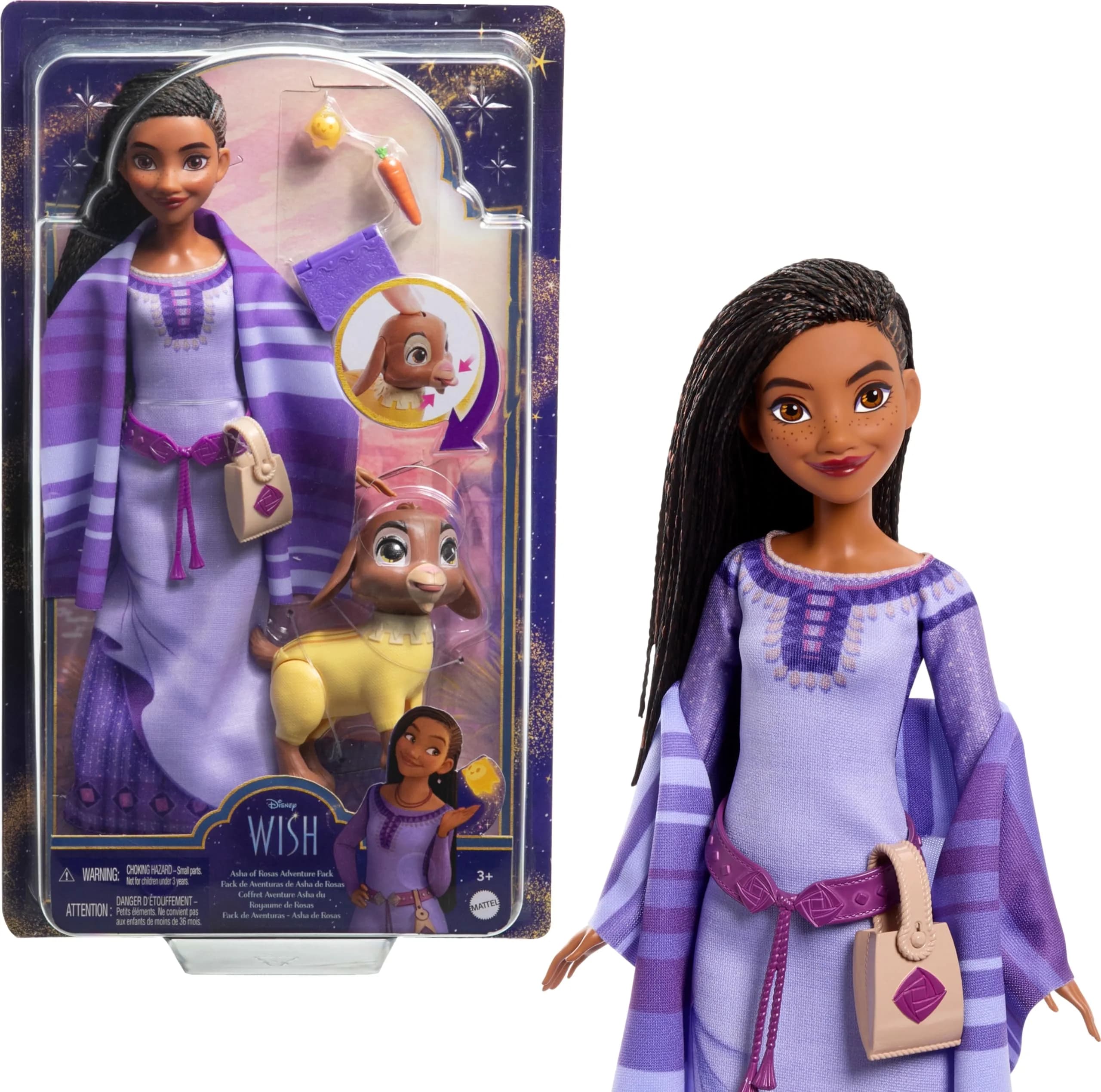 Mattel Disney Wish Asha of Rosas Adventure Pack Doll with Valentino & Star, Ages 3+ - main product image