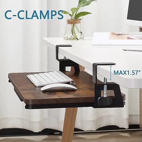 ETHU Under Desk Keyboard Tray with C-Clamp, 26.77x11.81" (68cm x 30cm) Black | Ergonomic Sliding Computer Keyboard Stand for Home and Office thumbnail 6