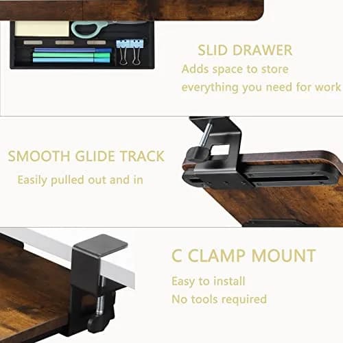 ETHU Under Desk Keyboard Tray with C-Clamp, 81.3cm x 30.5cm (26.77" x 11.81") | Ergonomic Sliding Computer Keyboard Drawer for Home & Office thumbnail 5
