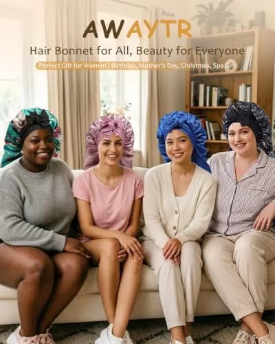 AWAYTR Long Satin Bonnet for Braids - Double Layer Hair Bonnet for Sleeping, 68cm (27in) Wine Red thumbnail 7