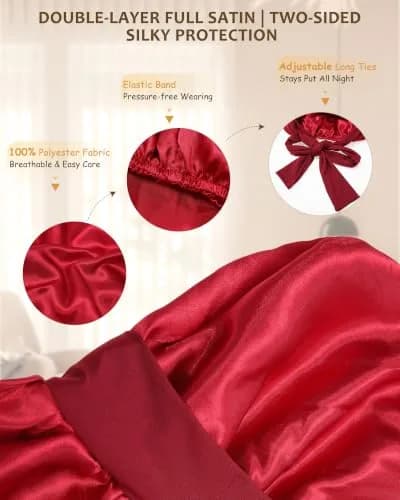 AWAYTR Long Satin Bonnet for Braids - Double Layer Hair Bonnet for Sleeping, 68cm (27in) Wine Red thumbnail 3