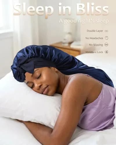 AWAYTR Long Satin Bonnet for Braids - Double Layer Hair Bonnet for Sleeping | Adjustable Elastic Tie, Moisture Lock, Suitable for Long & Thick Hair thumbnail 6
