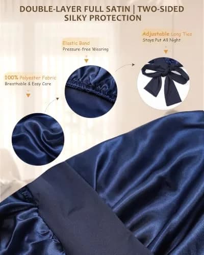 AWAYTR Long Satin Bonnet for Braids - Double Layer Hair Bonnet for Sleeping | Adjustable Elastic Tie, Moisture Lock, Suitable for Long & Thick Hair thumbnail 3