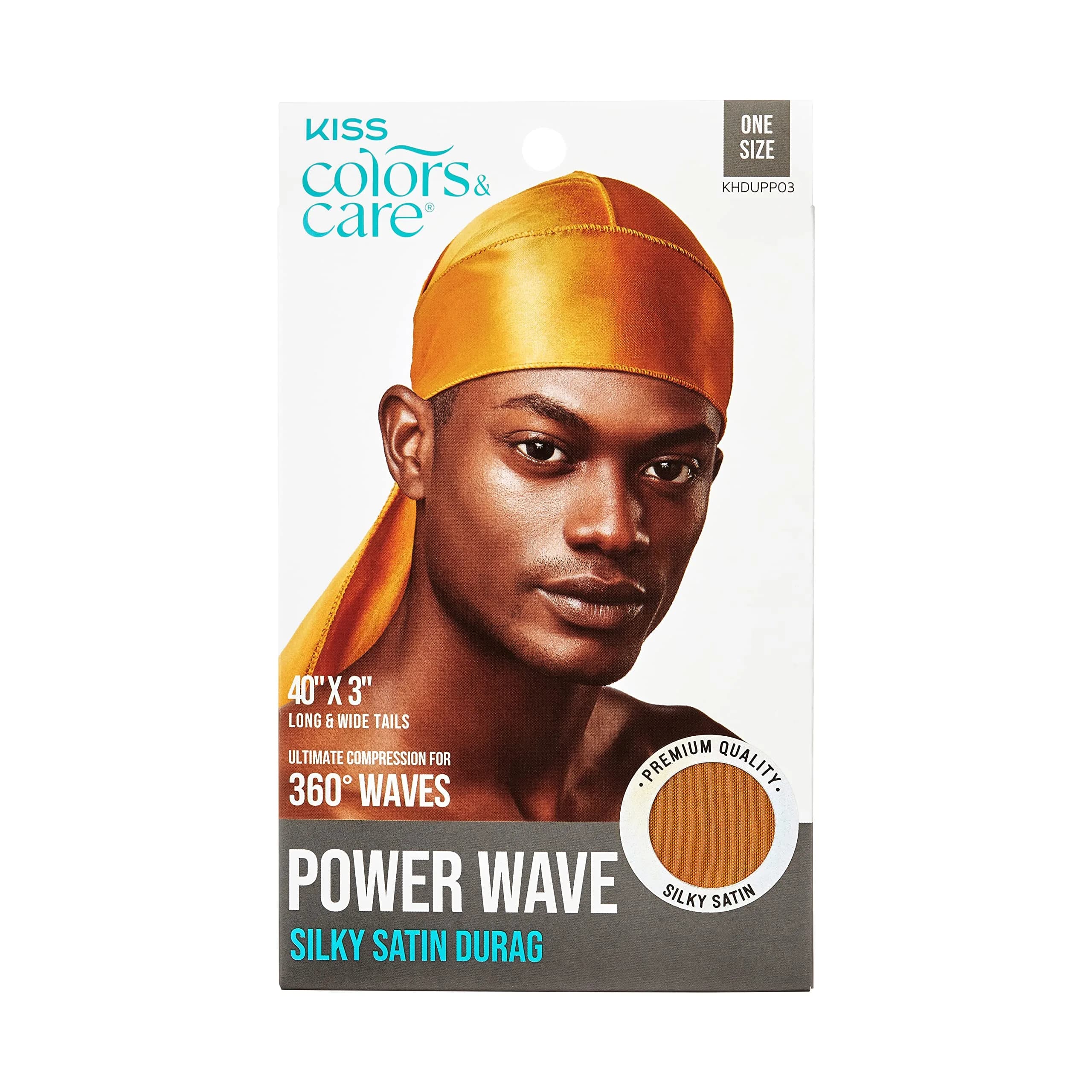 KISS COLORS & CARE Power Wave Silky Satin Durag Black | Breathable Premium Fabric — Gold