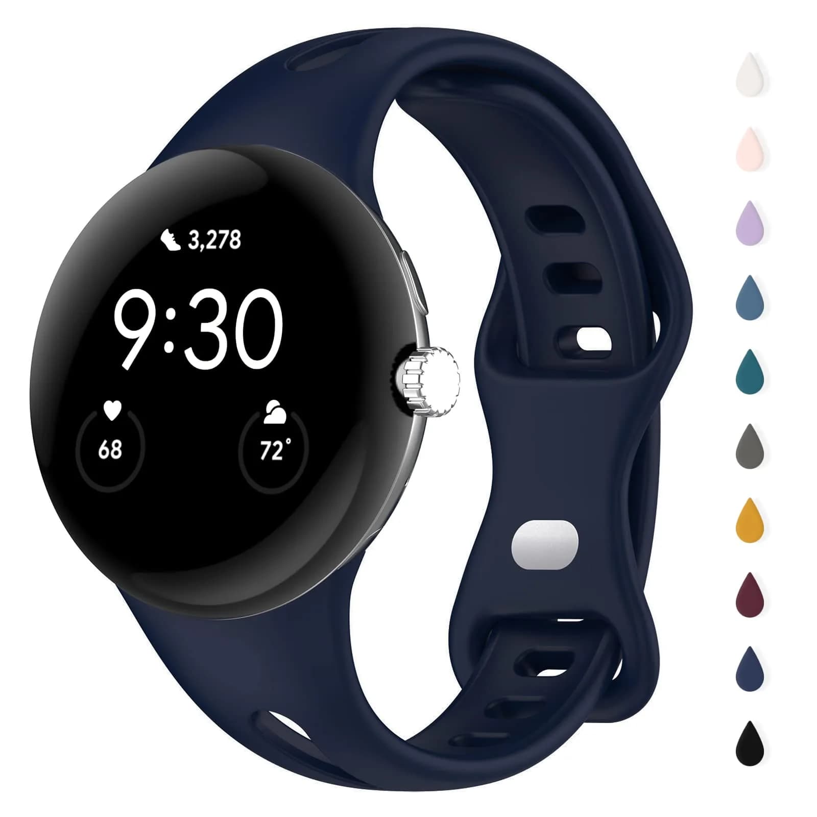 Eiavike Slim Silicone Watch Band for Google Pixel Watch 4/3/2/1 (41mm) - Dark Grey, 22mm | Breathable & Adjustable Sport Strap — Midnight Blue