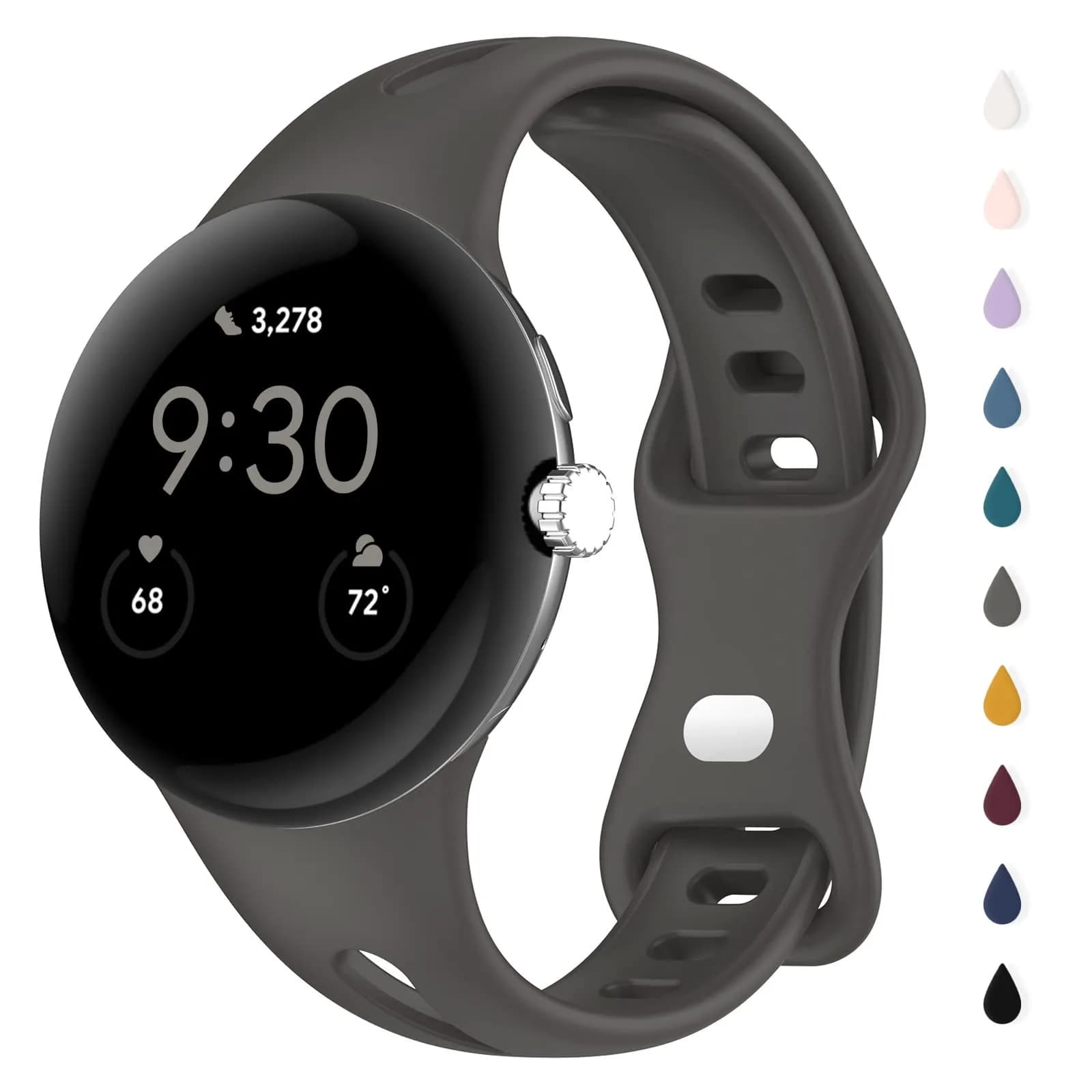 Eiavike Slim Silicone Watch Band for Google Pixel Watch 4/3/2/1 (41mm) - Dark Grey, 22mm | Breathable & Adjustable Sport Strap