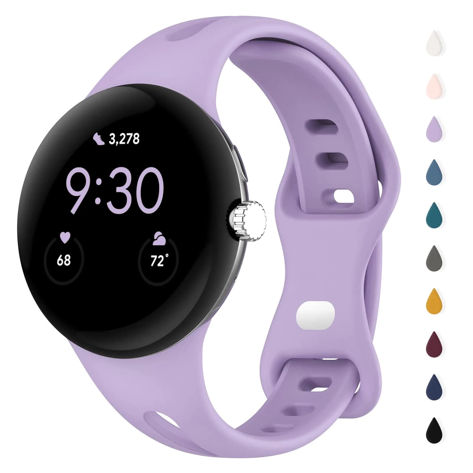 Eiavike Slim Silicone Watch Band for Google Pixel Watch 4/3/2/1 (41mm) - Lavender, 22mm | Breathable & Adjustable Sport Strap — Lavender