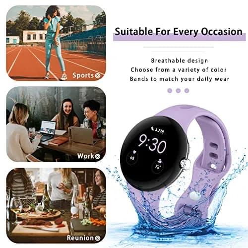 Eiavike Slim Silicone Watch Band for Google Pixel Watch 4/3/2/1 (41mm) - Lavender, 22mm | Breathable & Adjustable Sport Strap thumbnail 6