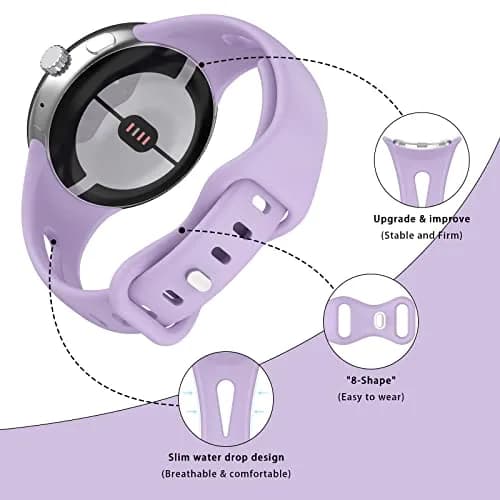 Eiavike Slim Silicone Watch Band for Google Pixel Watch 4/3/2/1 (41mm) - Lavender, 22mm | Breathable & Adjustable Sport Strap thumbnail 2