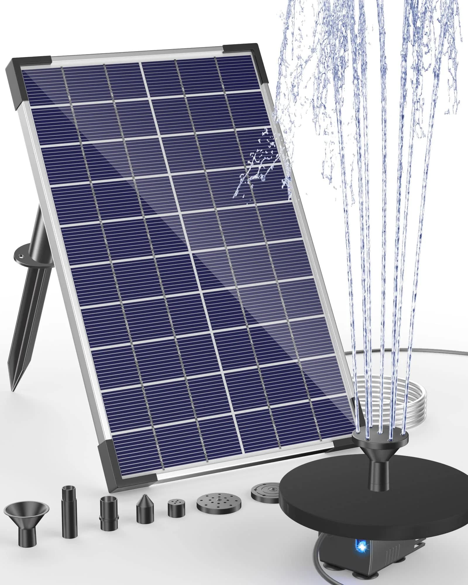 Biling 6.5W Solar Water Pump 250L/h 40-80cm Spray Height | Dry-Run Protected Fountain Pump for Bird Baths & Ponds — 6.5W
