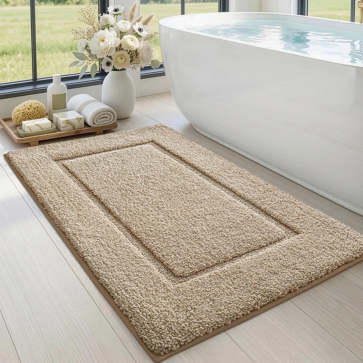 DEXI Grey Microfiber Bath Mat 61cm x 41cm (24"x16") | Soft, Absorbent, Non-Slip Bathroom Rug — Beige