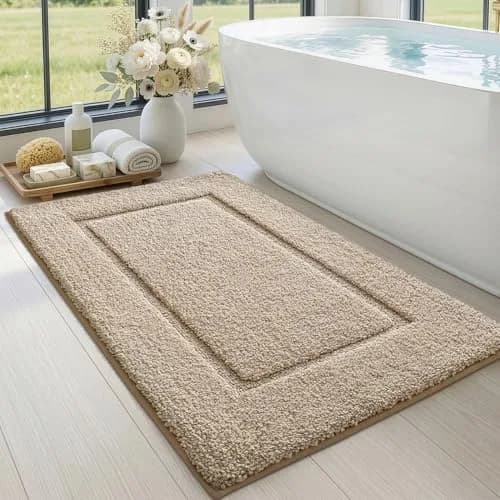 DEXI Plush Microfiber Bath Mat 109cm x 61cm (43"x24") | Soft Absorbent Bathroom Rugs, Beige thumbnail 1