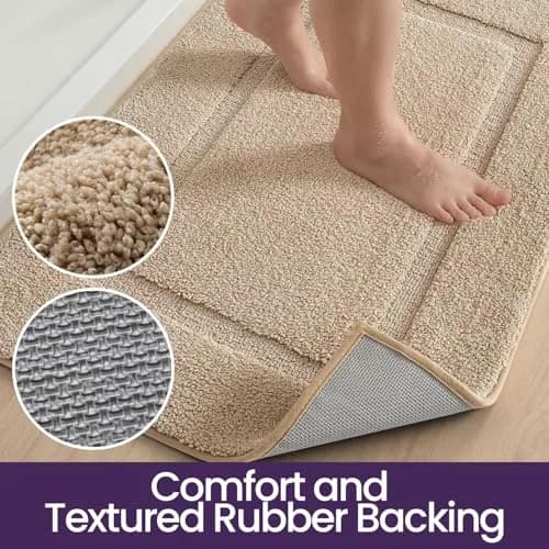 DEXI Plush Microfiber Bath Mat 109cm x 61cm (43"x24") | Soft Absorbent Bathroom Rugs, Beige thumbnail 6