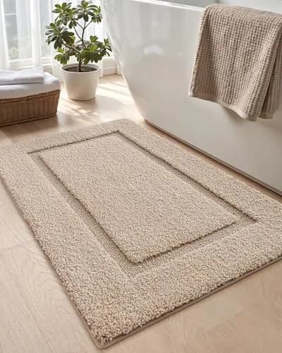 DEXI Plush Microfiber Bath Mat 109cm x 61cm (43"x24") | Soft Absorbent Bathroom Rugs, Beige thumbnail 8