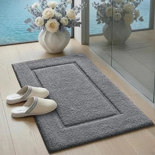 DEXI Grey Microfiber Bath Mat 61cm x 41cm (24"x16") | Soft, Absorbent, Non-Slip Bathroom Rug thumbnail 4