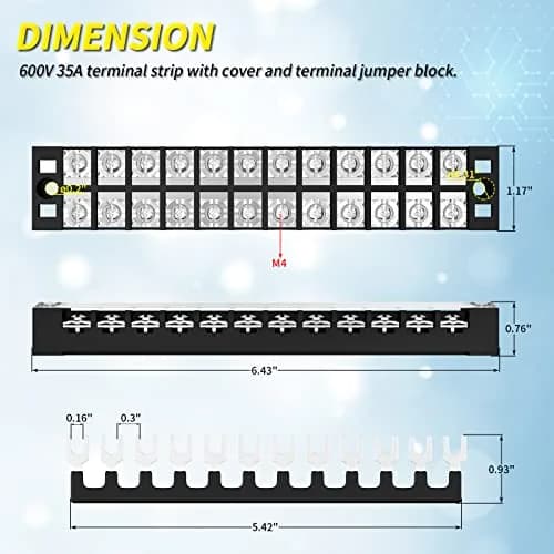 Joinfworld 35A 12 Position Terminal Block Set with Cover & Jumper Blocks (2 Sets) | Industrial Power Distribution thumbnail 2