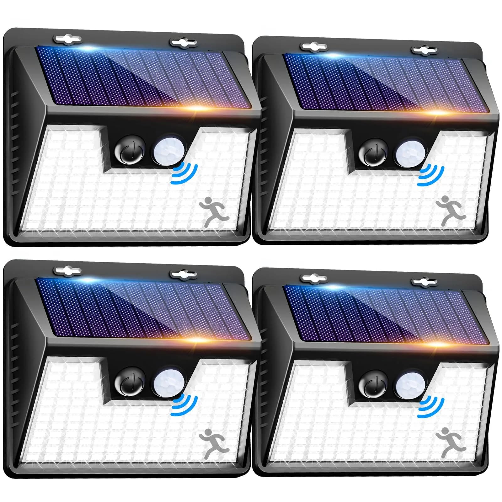 Peasur Solar Lights Outdoor Waterproof 4 Pack | 140LED Motion Sensor Security Lights for Patio & Fence