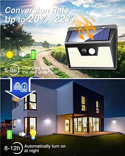 Peasur Solar Lights Outdoor Waterproof 4 Pack | 140LED Motion Sensor Security Lights for Patio & Fence thumbnail 6