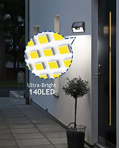 Peasur Solar Lights Outdoor Waterproof 4 Pack | 140LED Motion Sensor Security Lights for Patio & Fence thumbnail 8