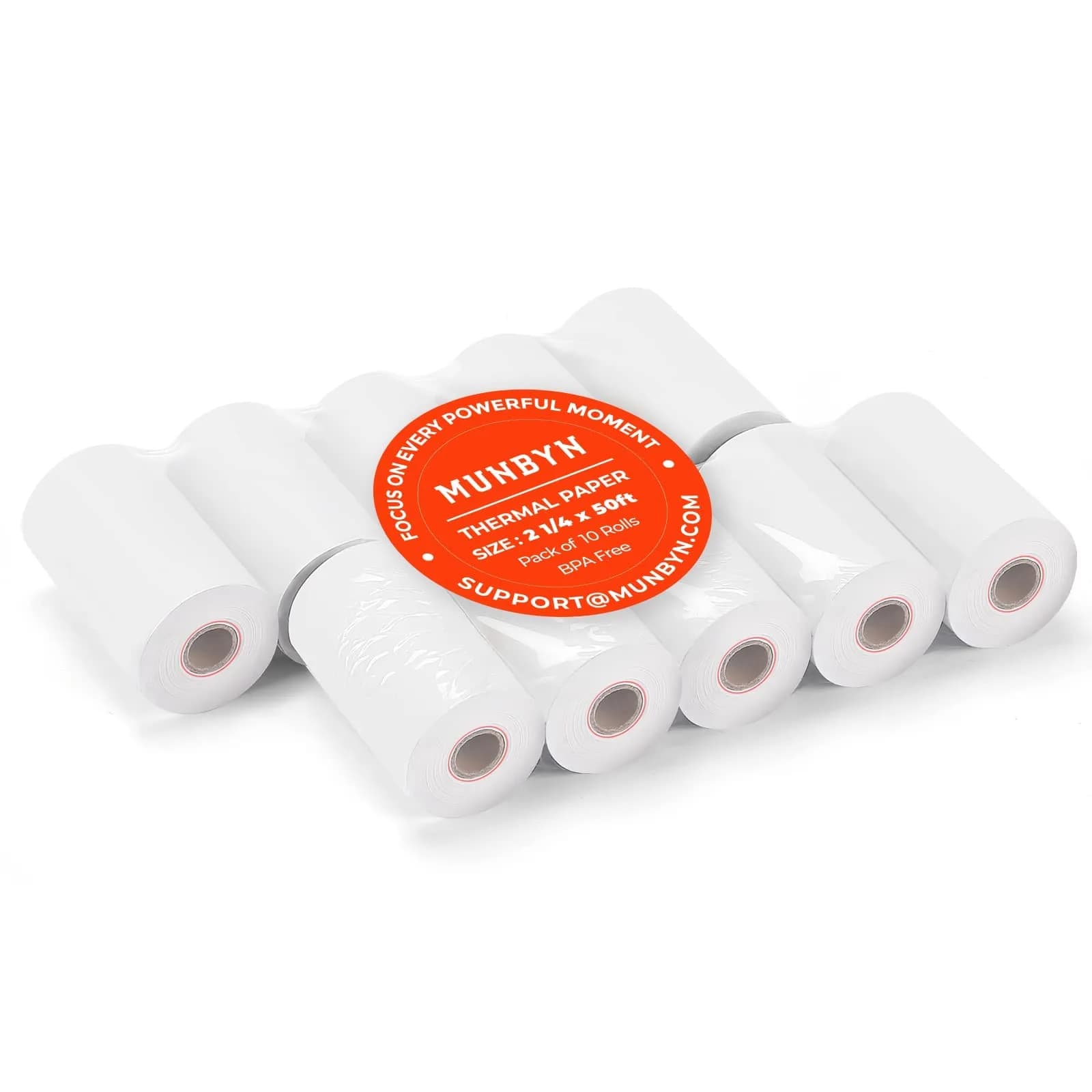 MUNBYN 50 Rolls Thermal Paper 56mm x 16m (2.2" x 50ft) | BPA Free Receipt Paper for POS Printers — 2 1/4" x 50' / 10 Rolls