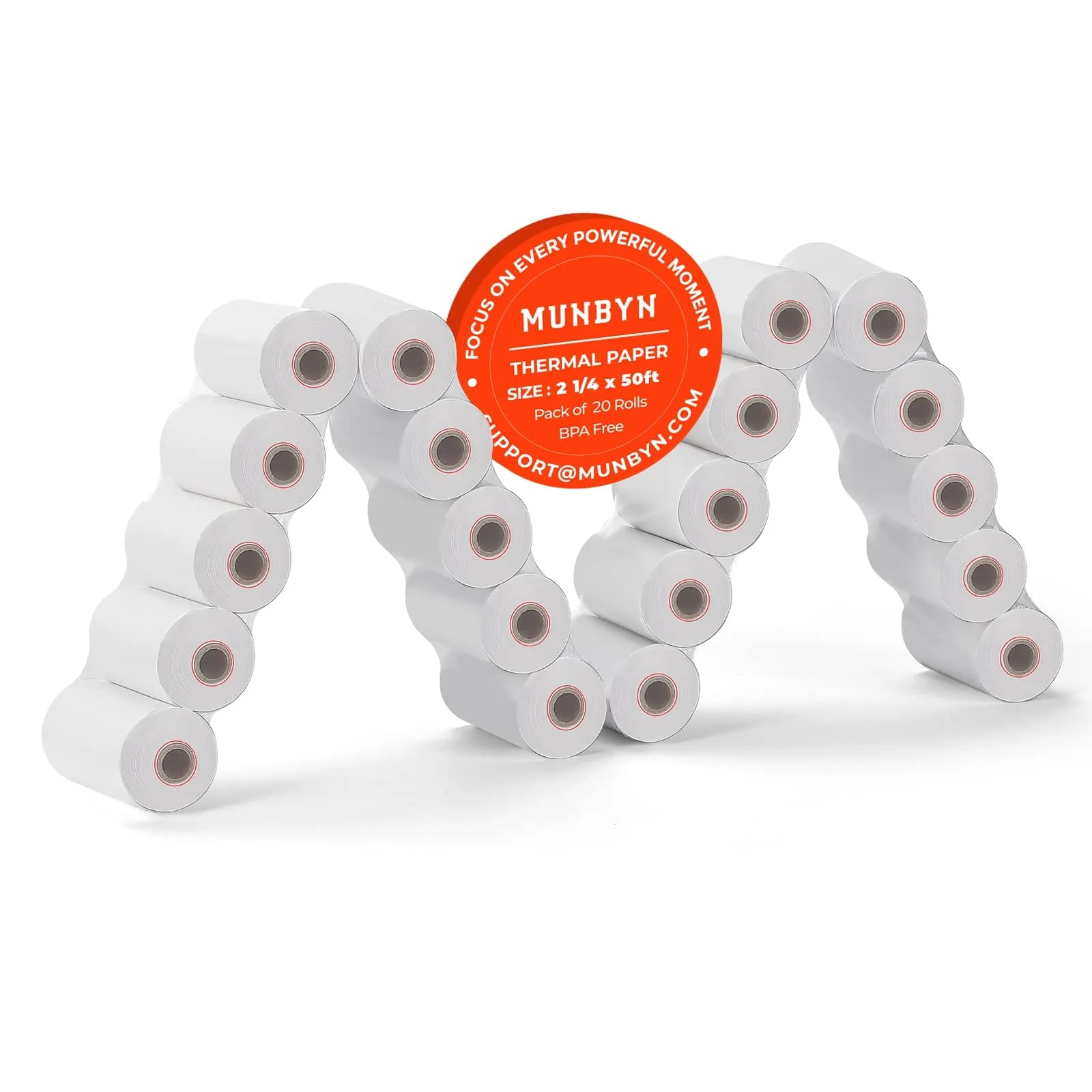 MUNBYN Thermal Receipt Paper Rolls 58mm x 50ft (20 Rolls, White) | BPA/BPS Free, Smooth Print, Fits Most POS Printers