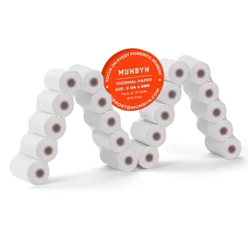 MUNBYN Thermal Receipt Paper Rolls 58mm x 50ft (20 Rolls, White) | BPA/BPS Free, Smooth Print, Fits Most POS Printers thumbnail 1