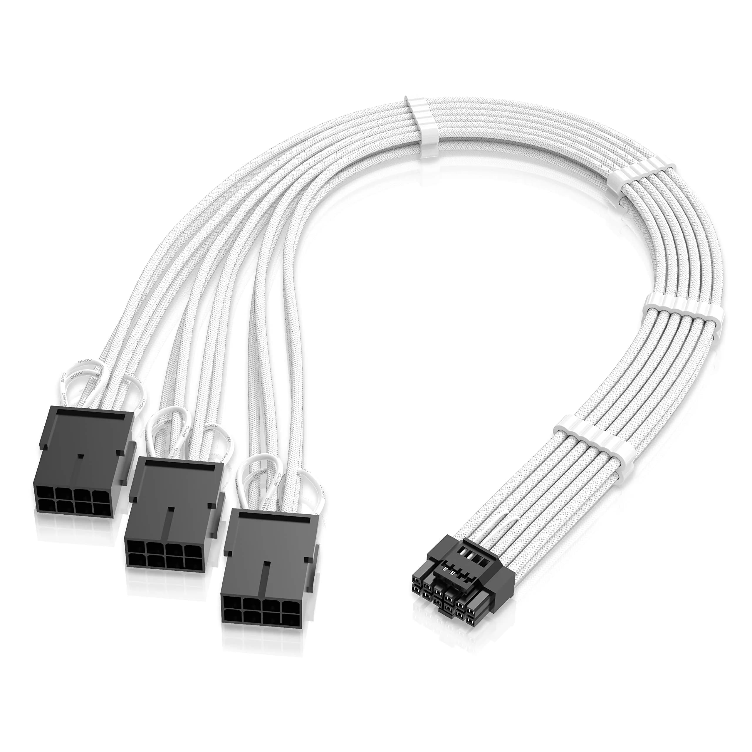 EZDIY-FAB White 16pin (12+4) 12VHPWR PCIe 5.0 Extension Cable 300mm | 600W Max Output for RTX 4080/3090Ti - main product image