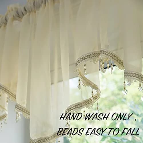 PearAge Beaded Sheer Valance Curtains 51x24 Inches | Bead Trim Tassel Voile Sheer Curtain for Living Room & Bedroom thumbnail 5