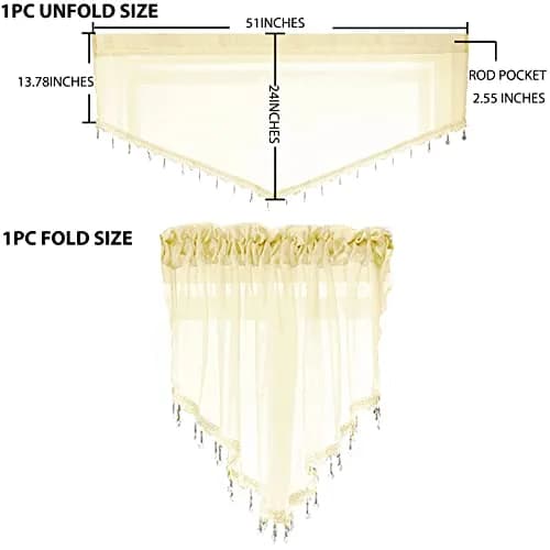 PearAge Beaded Sheer Valance Curtains 51x24 Inches | Bead Trim Tassel Voile Sheer Curtain for Living Room & Bedroom thumbnail 2
